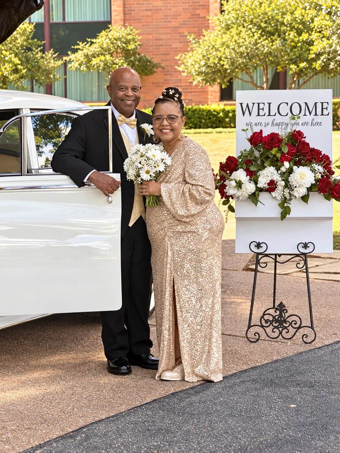 Rosemary and Phil entering their golden anniversary reception
